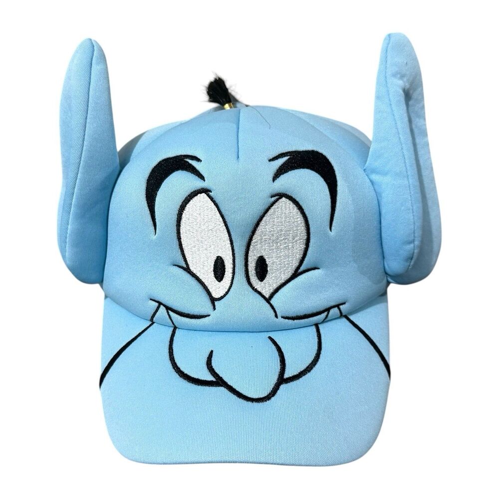 Disney Parks Aladdin Genie 3D Hat Plush Ears Ponytail Gold Earring Snapback NWT